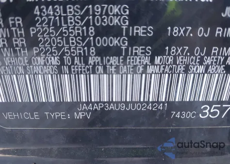 2018 Mitsubishi Outlander Sport 2.0 Es/2.0 Le из США, поврежденный, VIN JA4AP3AU9JU024241